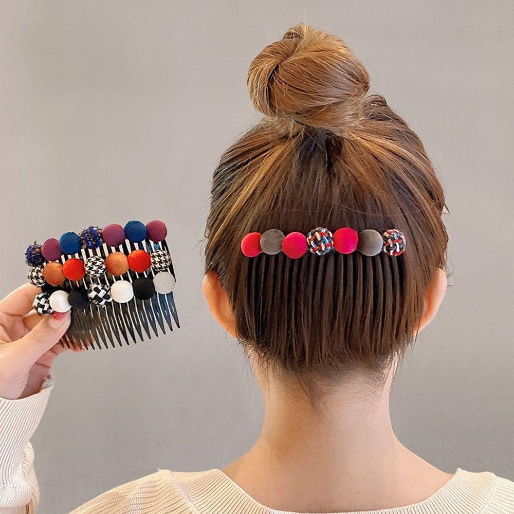 AROMA Lược Cài Tóc Đính Quả Bông Họa Tiết Kẻ Sọc Thanh Lịch Dành Cho Nữ
