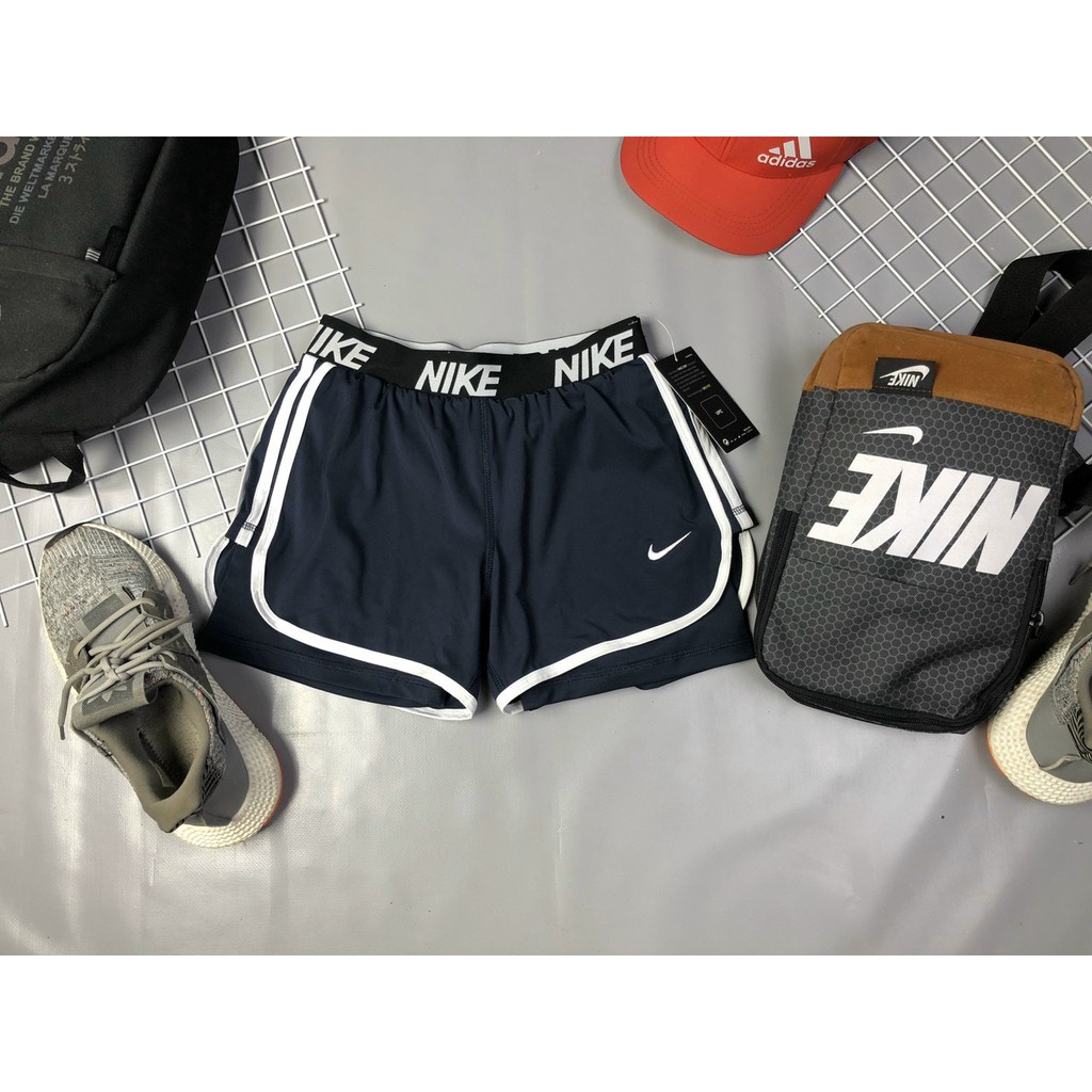 Quần đùi quần sooc Ni ke 2 lớp HÀNG CAO CẤP cạp chun thêu chữ dùng tập gym, chạy bộ, aerobic