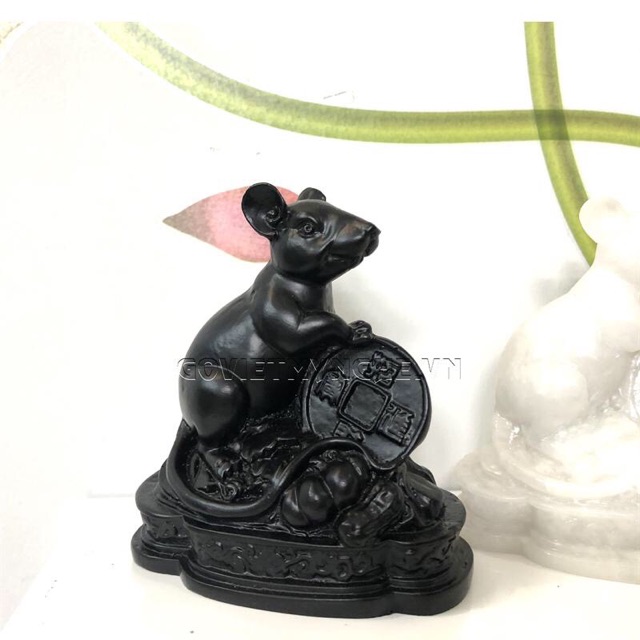 Tượng đá trang trí Chuột phong thuỷ - 3 Màu Đá Trắng - Màu Nhũ Vàng - Màu Đen - Cao 11cm | BigBuy360 - bigbuy360.vn