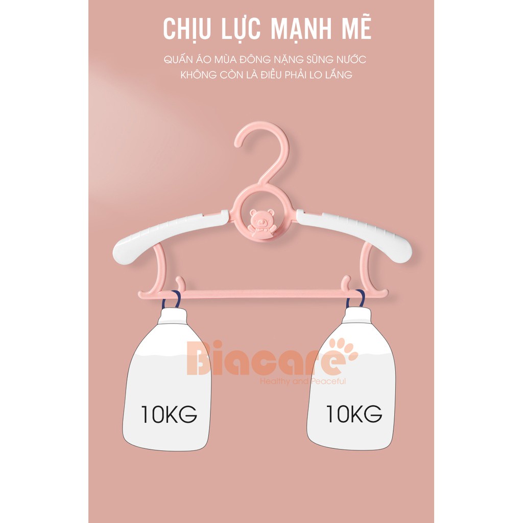 Set 5 móc treo quần áo trẻ em tự thay đổi chiều dài chống trượt Biacare