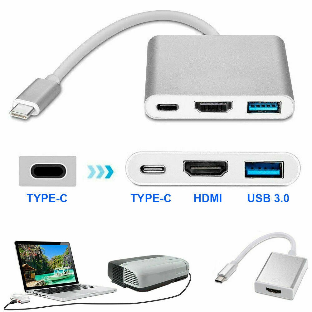 Cáp chuyển cổng 3 trong 1 Type C Usb 3.1 sang Usb-C 4k Hdmi Usb 3.0 thích hợp cho Iphone 8 7 7 Plus 6s Macbook Pro