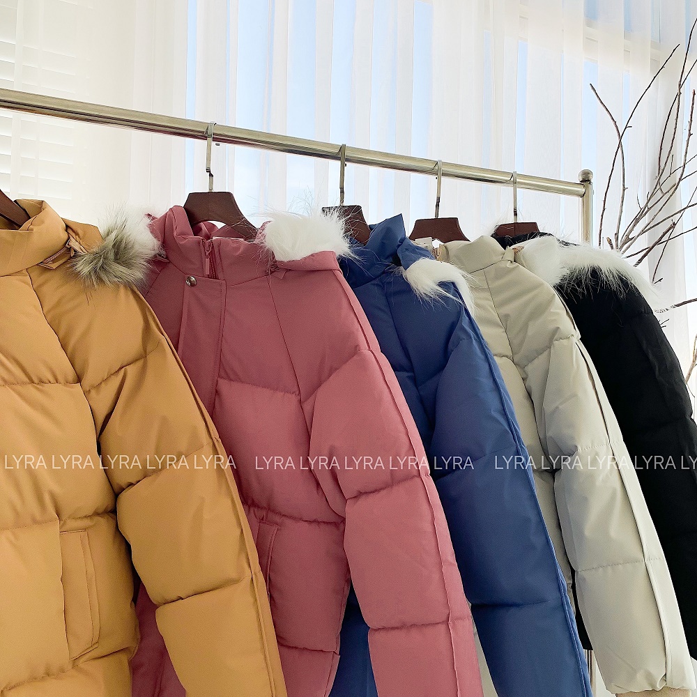 Áo khoác phao mũ lông bo chun LYRA, chất phao mềm bông trơn basic, dễ mặc-VSYAK0035
