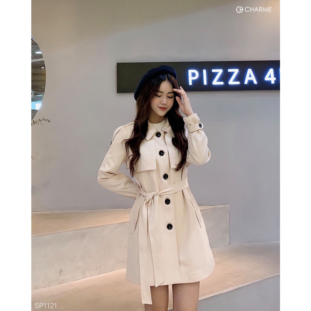 Áo khoác nữ dáng Măng tô lỡ kèm đai thiết kế Charme 1121