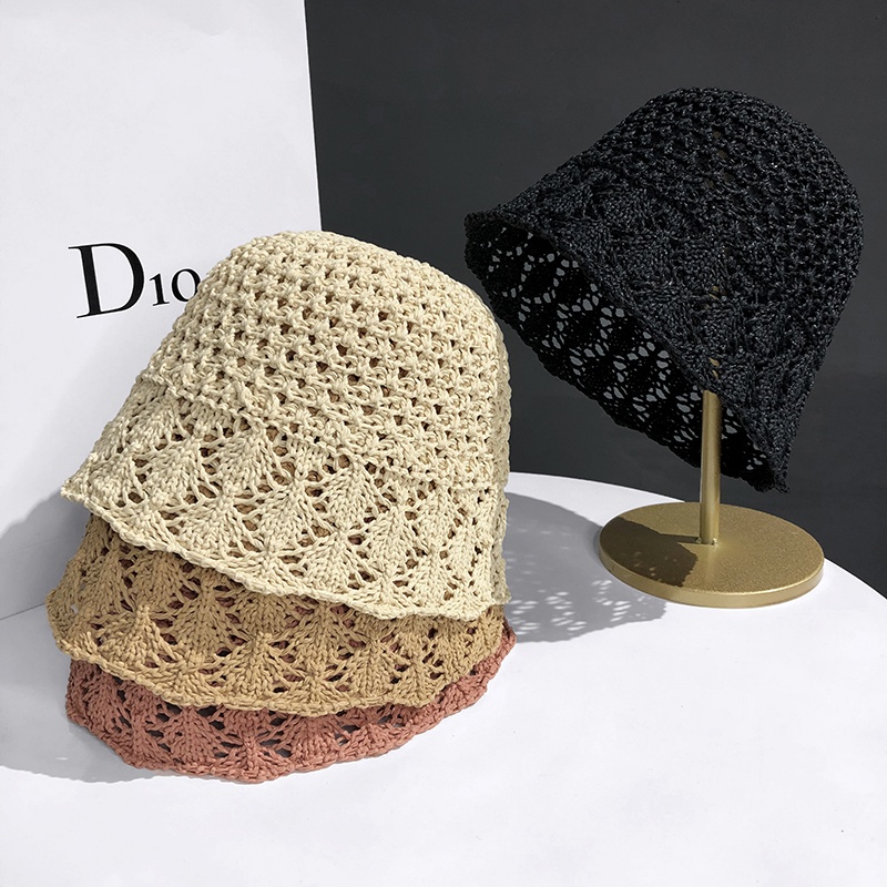 Nón Bucket Đan Cói Chống Nắng Khoét Rỗng Phong Cách Nhật Bản Thời Trang Mùa Hè Cho Nữ