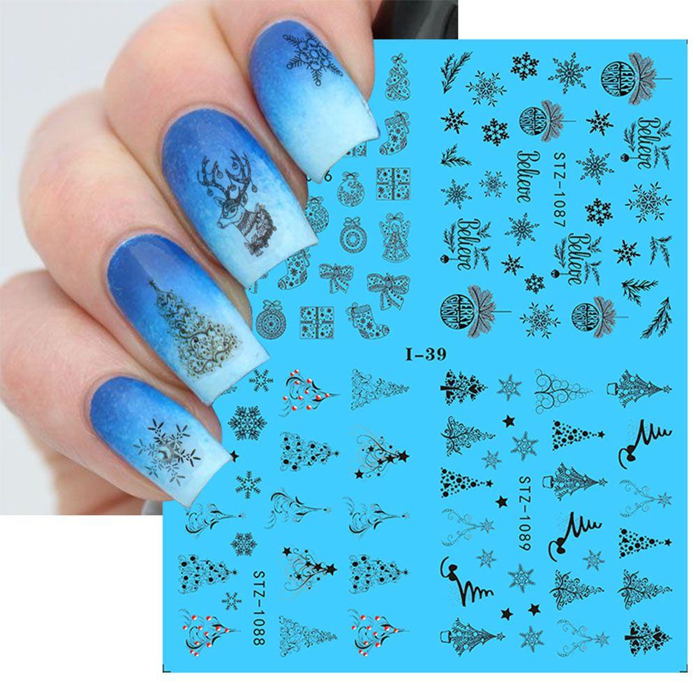 Đề Can Dán Móng Tay 4 Trong 1 Chủ Đề Giáng Sinh Màu Trắng Đen