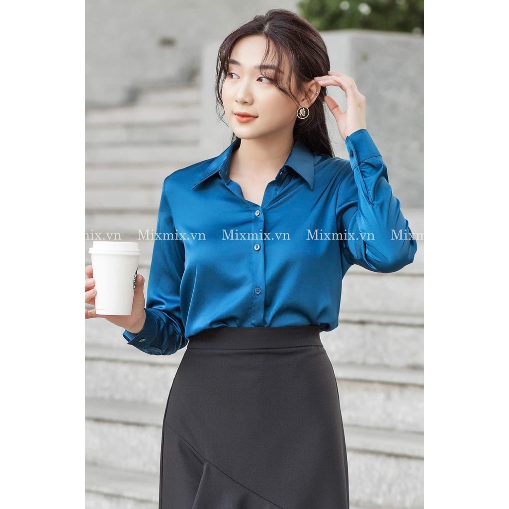 Áo sơ mi nữ công sở cao cấp kiểu Hàn Quốc trơn tay dài màu Trắng+ Đen +Xám+ Xanh+Nâu GLORIA SHOP SM-02 | BigBuy360 - bigbuy360.vn