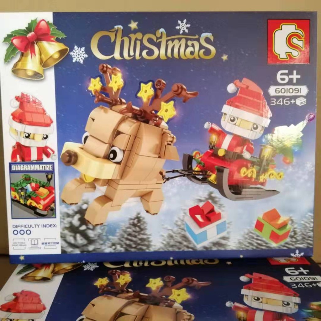 Đồ chơi Lắp ghép Mô hình Merry Christmas gift Santa Claus Chú tuần lộc kéo xe cùng ông già Noel sembo 601091