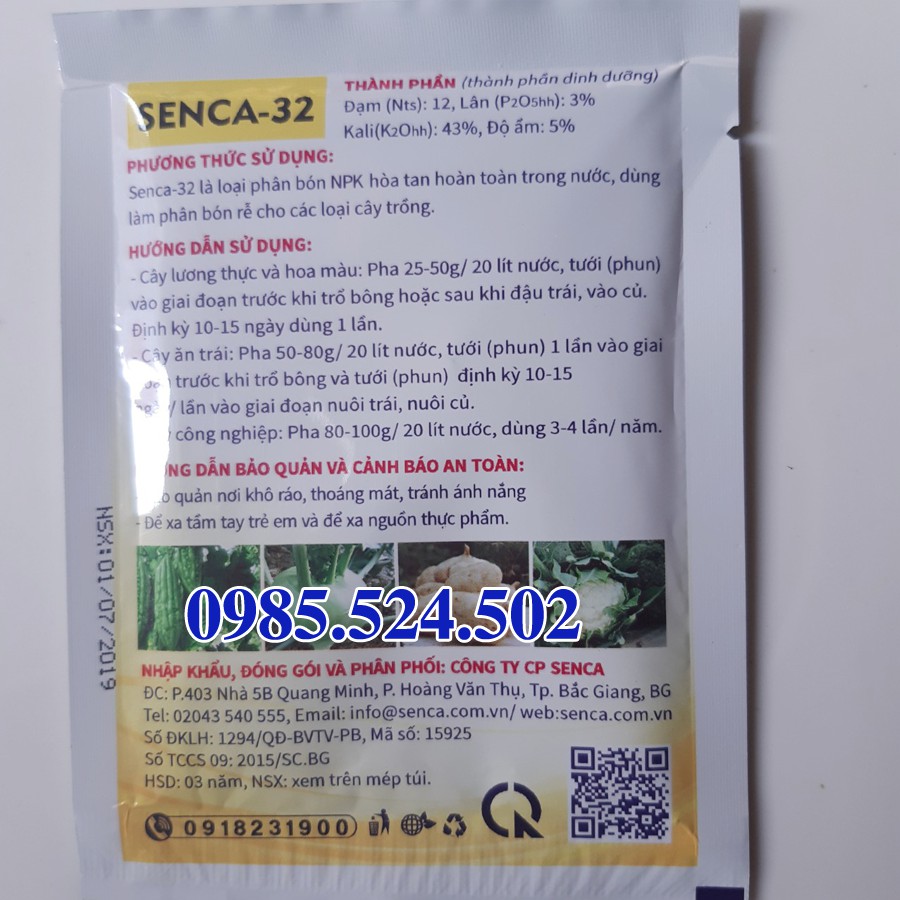 Phân bón NPK senca 32 siêu ta trái, lớn củ, tăng độ ngọt