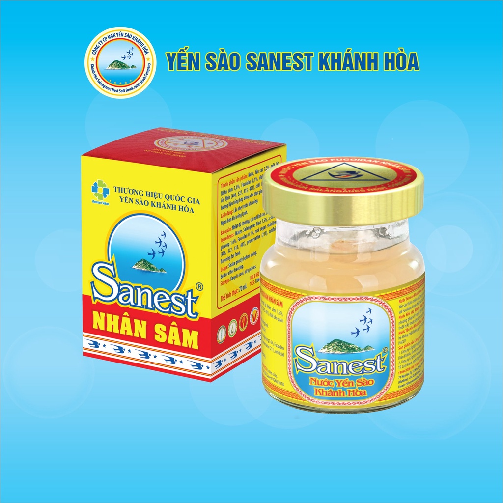 Nước Yến sào Khánh Hòa Sanest Fucoidan Nhân sâm đóng lọ 70ml - 700H1