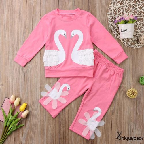 Set đồ bộ dài tay in hình thiên nga dễ thương cho bé gái