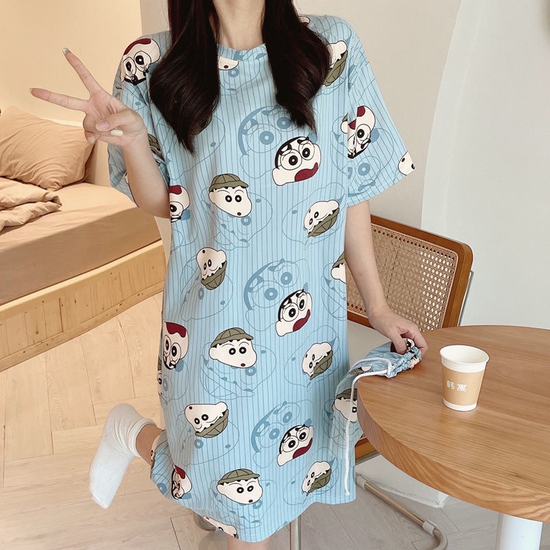 Đầm Ngủ Tay Ngắn Dáng Rộng Cỡ Lớn In Hoạt Hình Dễ Thương Cho Mẹ Bầu