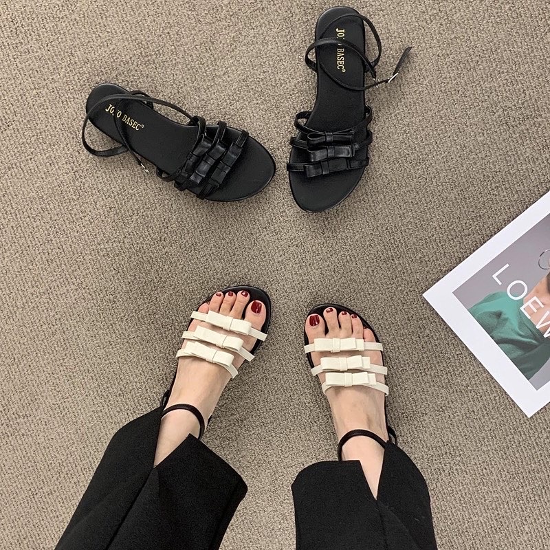Sandal quai nơ đế thấp