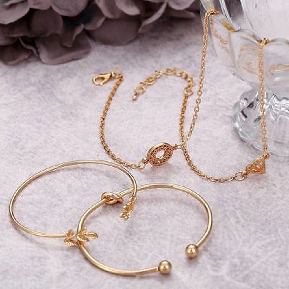 fashion woman 4pcs/set boho Vintage leaves Rhinestone Hollow elegant Bracelet jewelry set