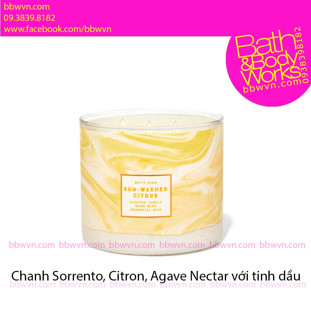 Nến thơm Bath and Body Works Sun washed citrus 3 bấc
