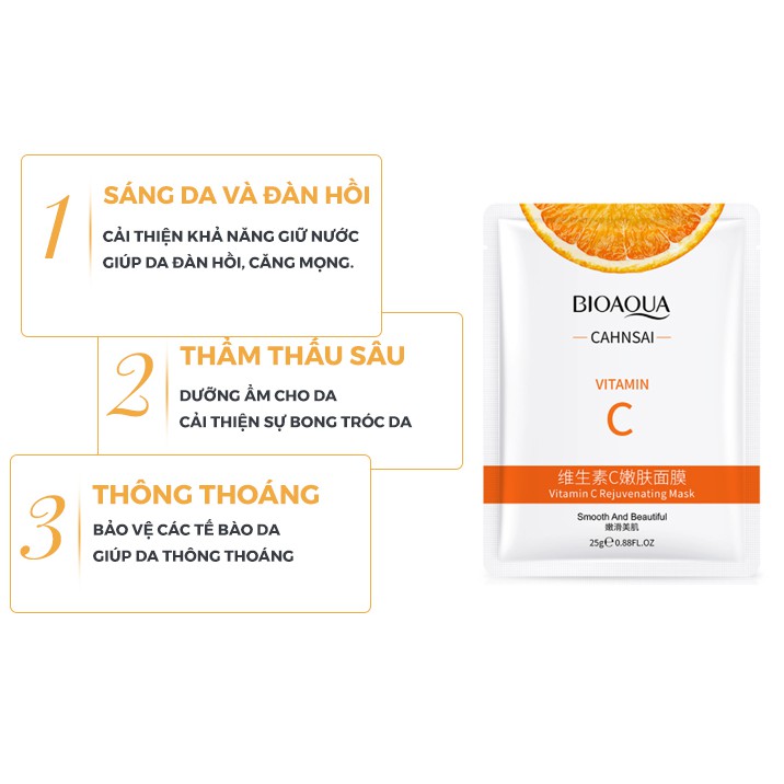 Mặt nạ giấy giảm mụn dưỡng da chống lão hóa dưỡng ẩm trắng da Vitamin C Bioaqua LUVELA MN04