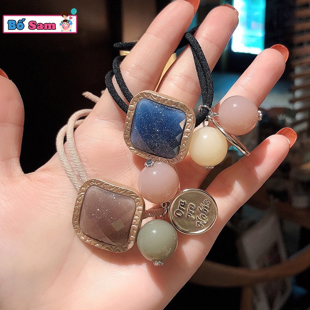 Dây buộc tóc đính đá vuông phong cách Hàn Quốc thời trang cho nữ Shop Bố Sam