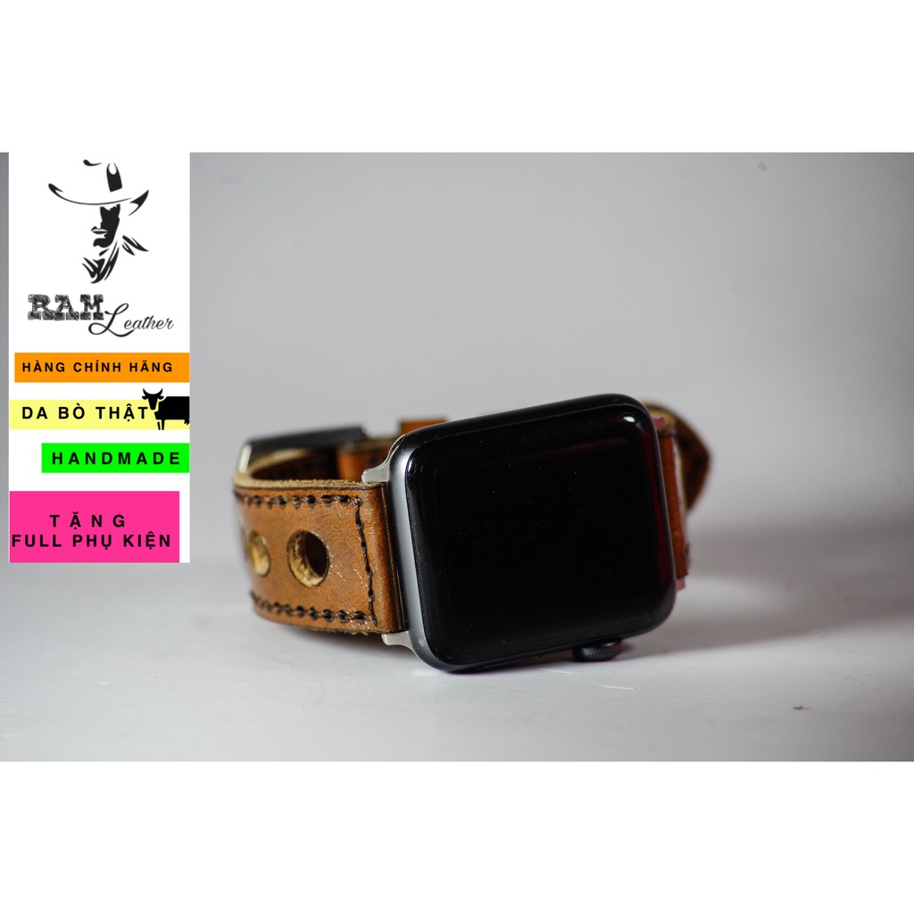Dây đồng hồ da bò cao cấp nâu đỏ kiểu thoáng khí RAM Leather d3 cực đẹp - tặng khóa chốt và cây thay dây