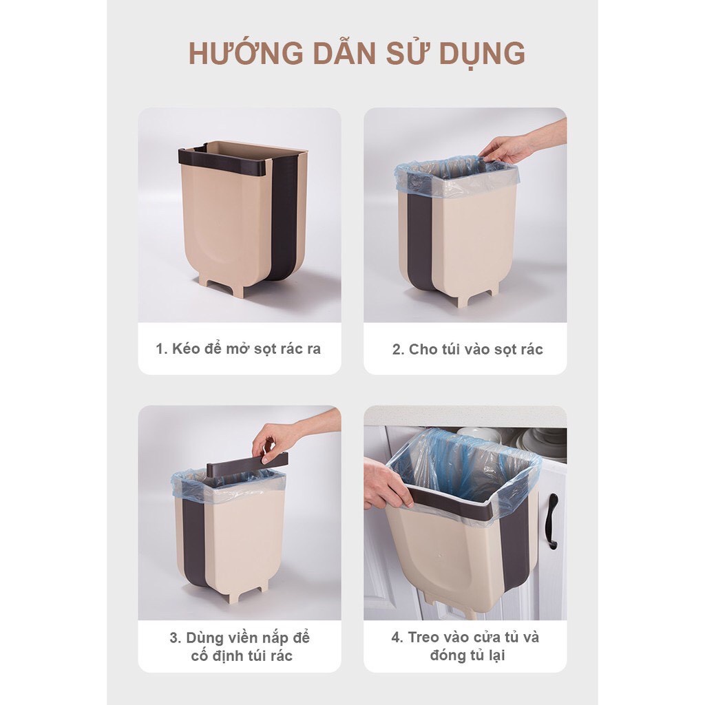 Thùng Rác Thông Minh Treo Tủ Bếp Có Thể Gấp Gọn Siêu Tiện Lợi, Dễ Dàng Sử Dụng Trên Cả Xe Hơi, Phòng Khách