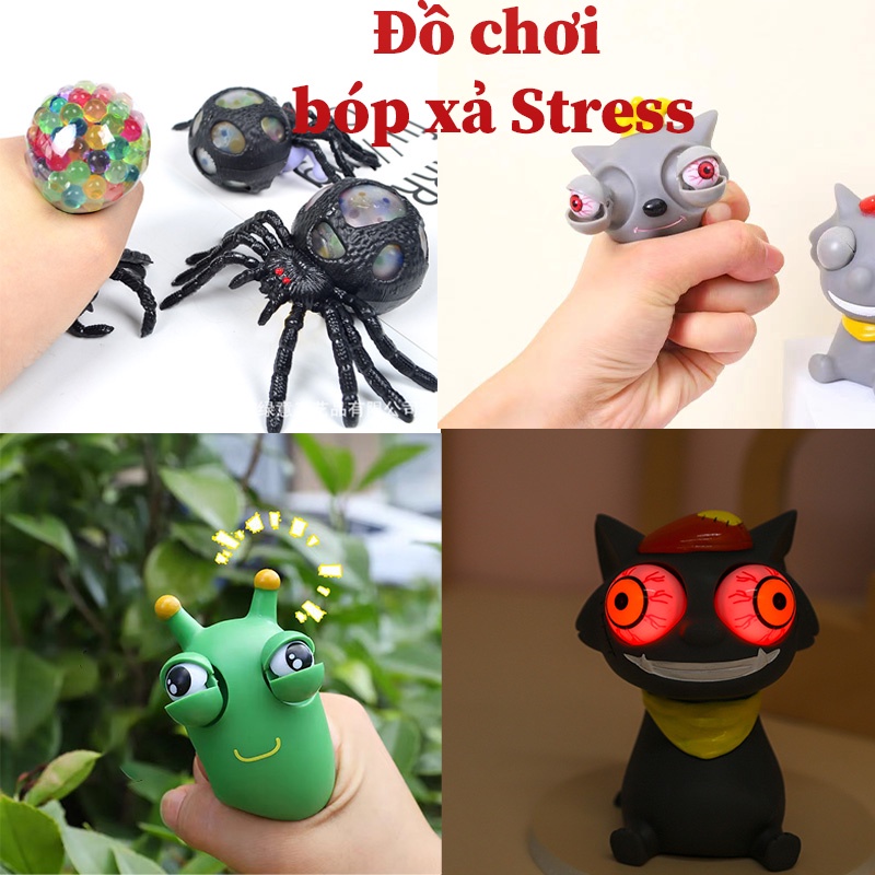 Đồ Chơi Bóp Xả Stress/Troll Hình Nhện Đen, Sâu xanh, Tượng đá, Chó xám vui nhộn