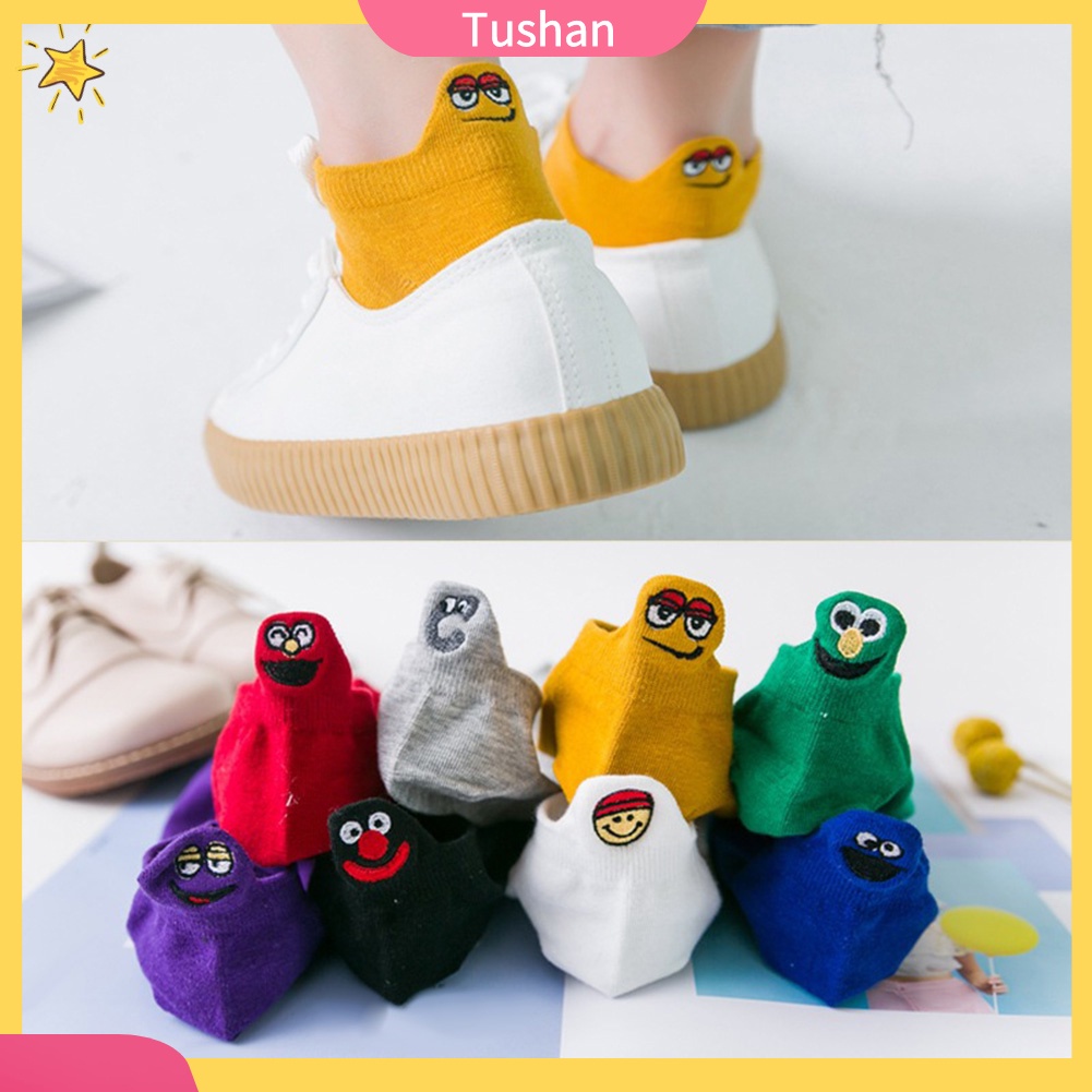 TUSH Men Women Cute Sesame Street Embroidery Low Cut Elastic Cotton Ankle Socks