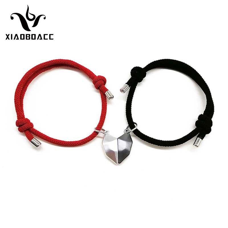 XiaoboACC Vòng Tay Mặt Đá Từ Tính Hình Trái Tim Màu Trắng Đen Có Thể Điều Chỉnh Cho Cặp Đôi