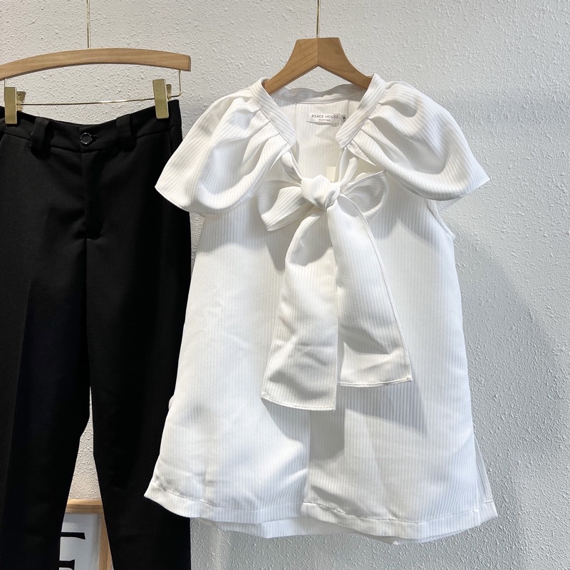 Áo trắng sọc tay tiên buộc nơ , Peace House Clothing