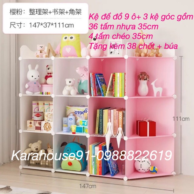 Kệ để đồ đa năng 9 ô + 3 kệ góc tiện ích: để đồ chơi, giá kệ sách, decor, trang trí phòng