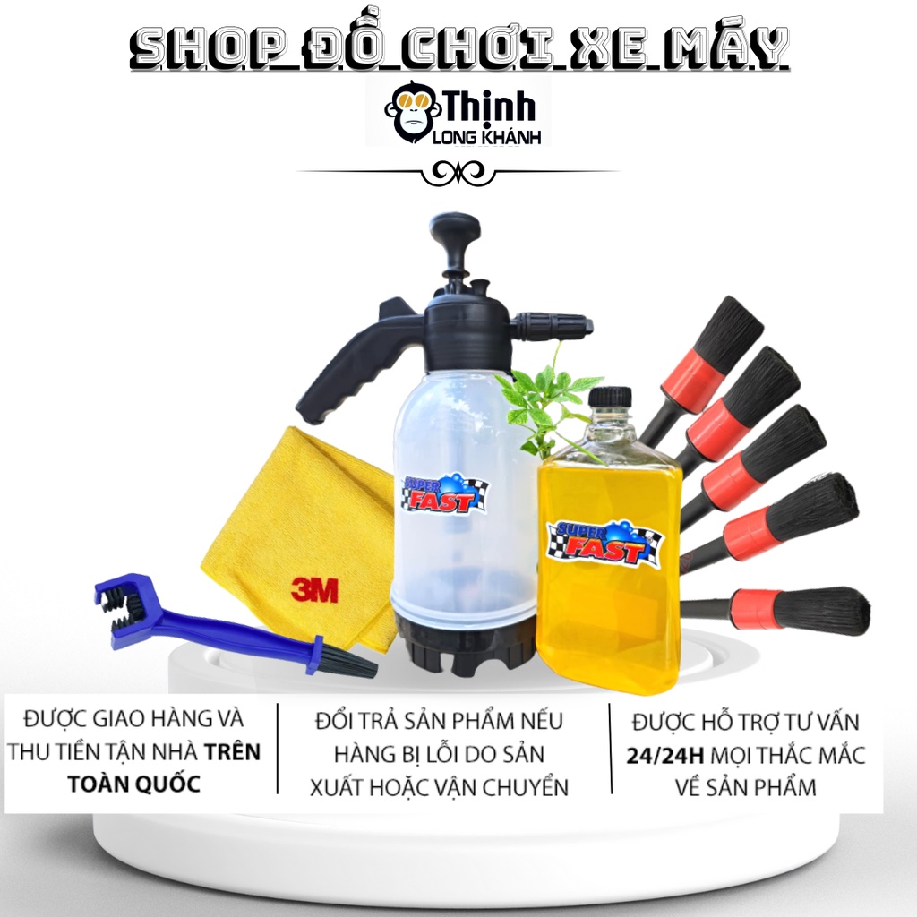 {COMBO} Xà bông super + bộ cọ 5 món+ bình xịt super fast + khăn 3m + bàn chải 3d (bình trong)