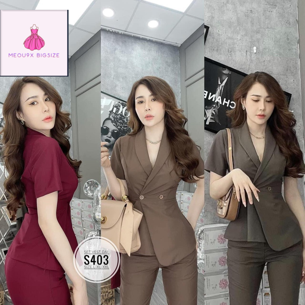 SET ĐỒ BỘ ÁO VEST SƠ MI VẠT CHÉO+ QUẦN TÂY DÀI BIGSIZE