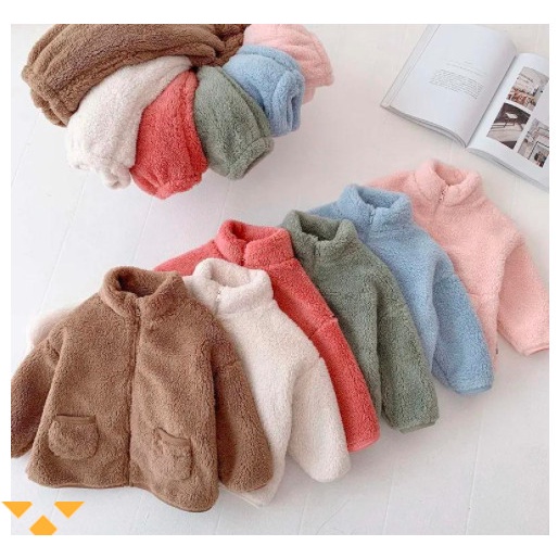 Bộ nỉ lông cừu kéo khoá siêu yêu dày đẹp trẻ em 2022