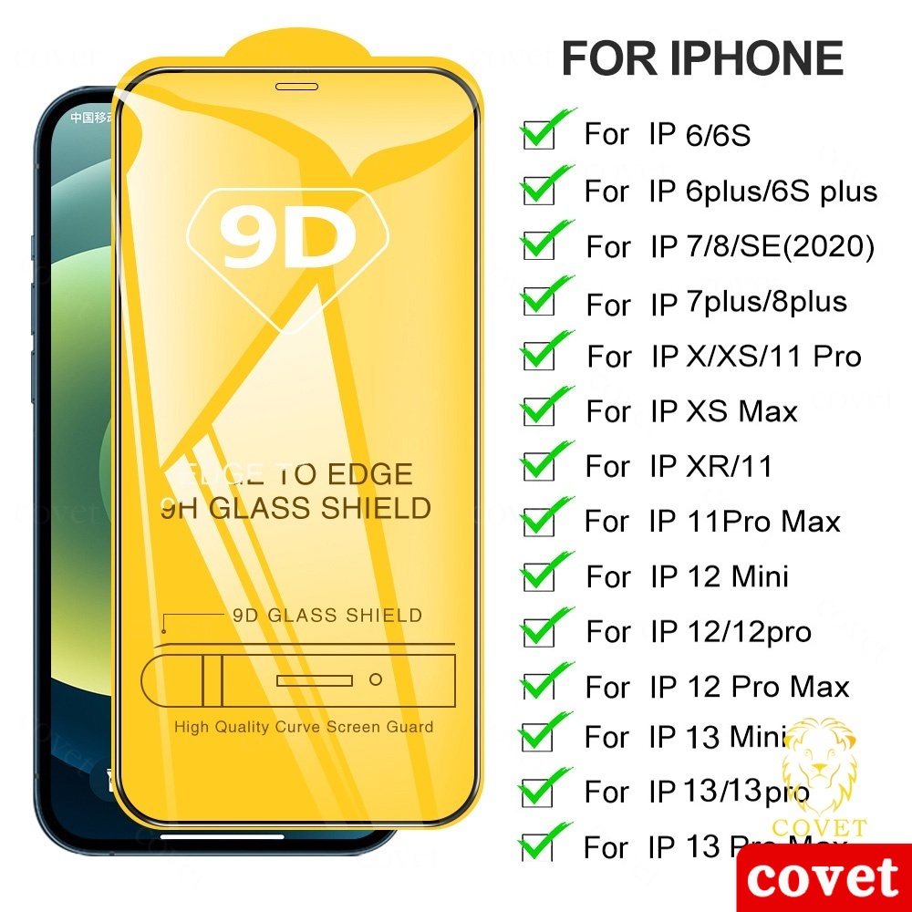 COVET bảo vệ hoàn toàn Kính cường lực phim bảo vệ kính IPhone 13 12 11 Pro Max Mini XR XS Max 6 6s 7 8 Plus SE 2020 Tặng kèm giấy lau kính. Cường lực Full màn hình