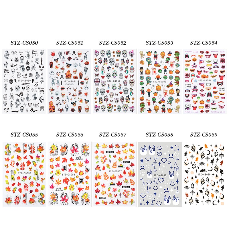 [Hàng mới về] Miếng Dán Trang Trí Móng Tay Thủ Công Thiết Kế Hình Lá Cây/Hình Halloween 3D