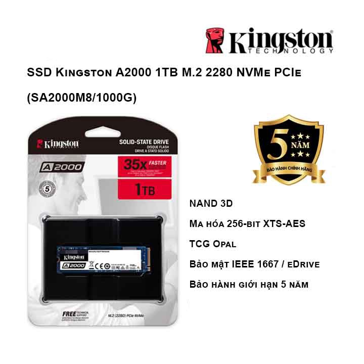 Ổ SSD Kingston SA2000M8 1Tb PCIe NVMe Gen3x4 M2.2280 (Chính Hãng)