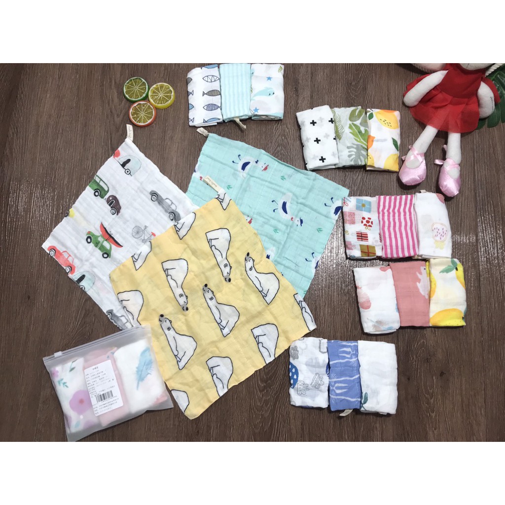 sét 3 khăn sữa sợi tre muslin tree