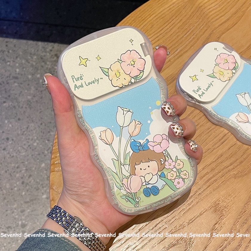 Ốp Điện Thoại Mềm Họa Tiết Cô Gái Hoạt Hình Gắn Gương Trang Điểm Cho iPhone 14 13 12 11 Pro Max Xs Max Xr X