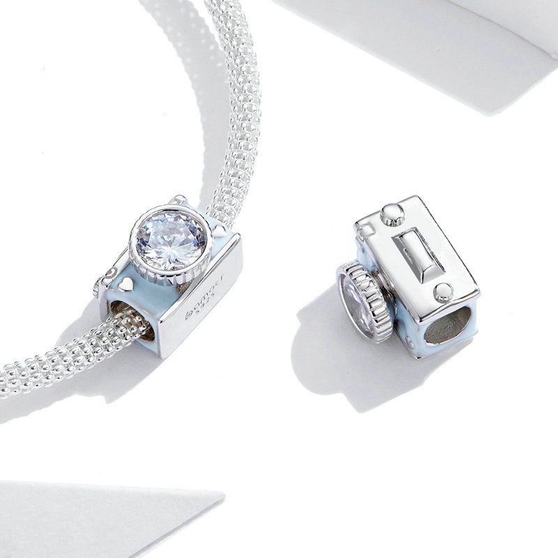 Charm bạc H.A.S hình máy ảnh màu xanh - Hạt charm bạc thời trang