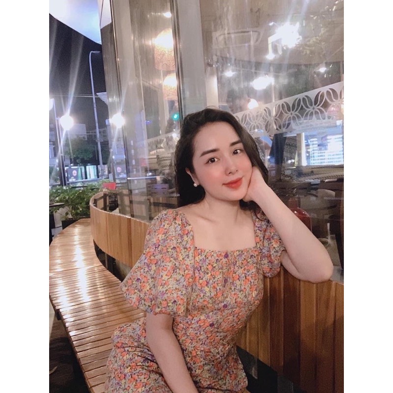 Đầm Hoa Nhí Tay Bồng 2 Lớp Hàng Quảng Châu Cực Đẹp