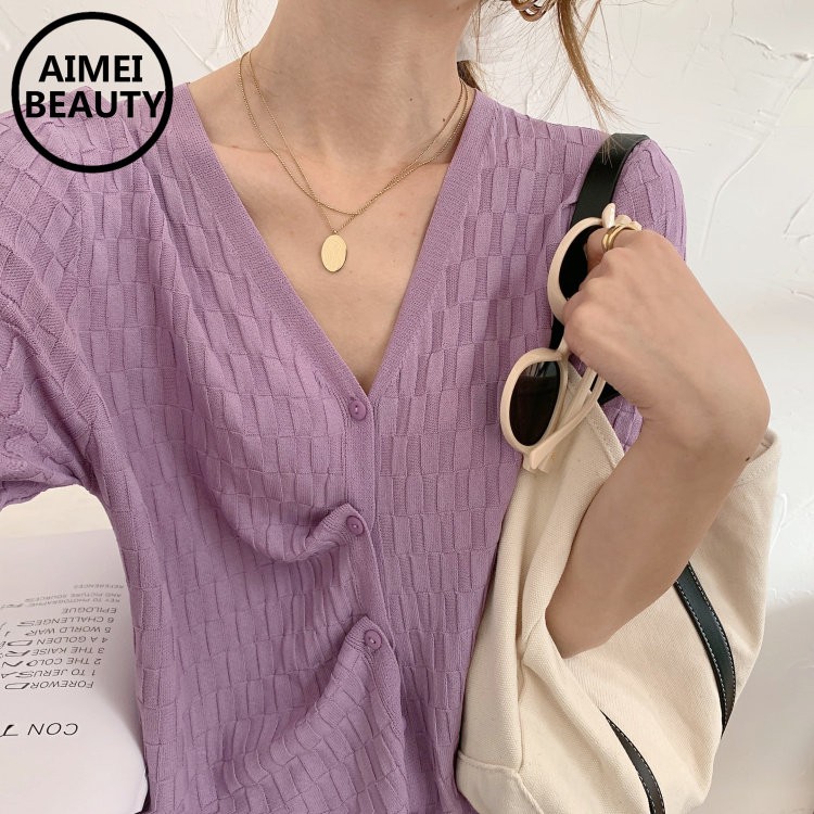 Áo Croptop Dệt Kim Cổ Chữ V Phong Cách Hàn Quốc | BigBuy360 - bigbuy360.vn