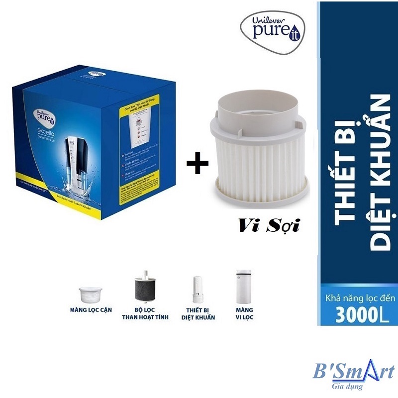 Combo Bộ lọc thay thế unilever Pureit Excella 9L và màng lọc vi sợi