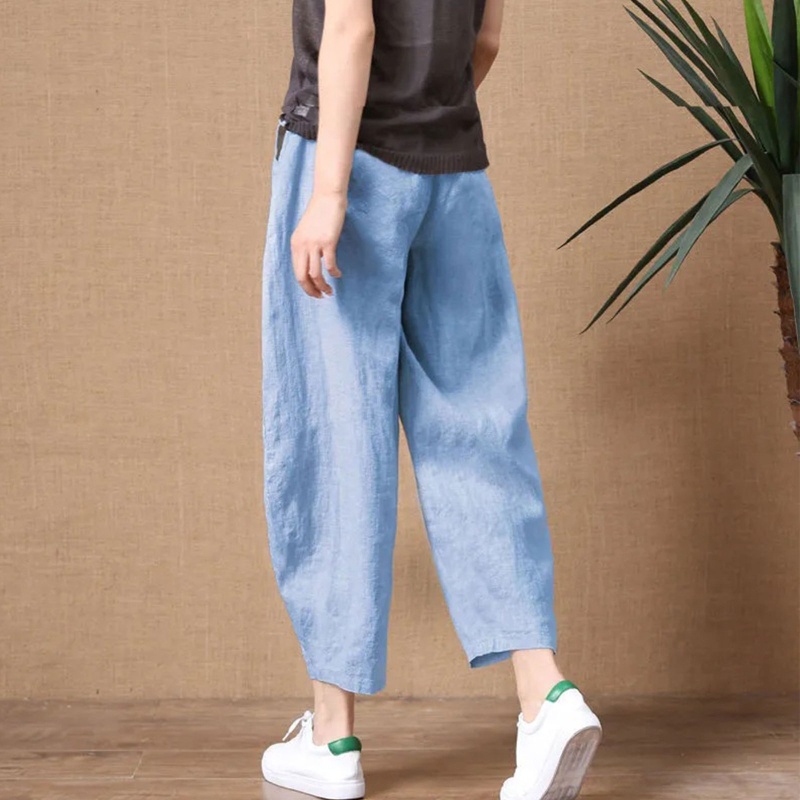 Brroa Quần Baggy Cotton Lanh Màu Trơn Thời Trang Đi Biển Cho Nữ