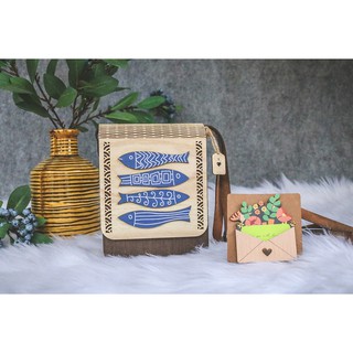 Túi Gỗ Vitage họa tiết cá