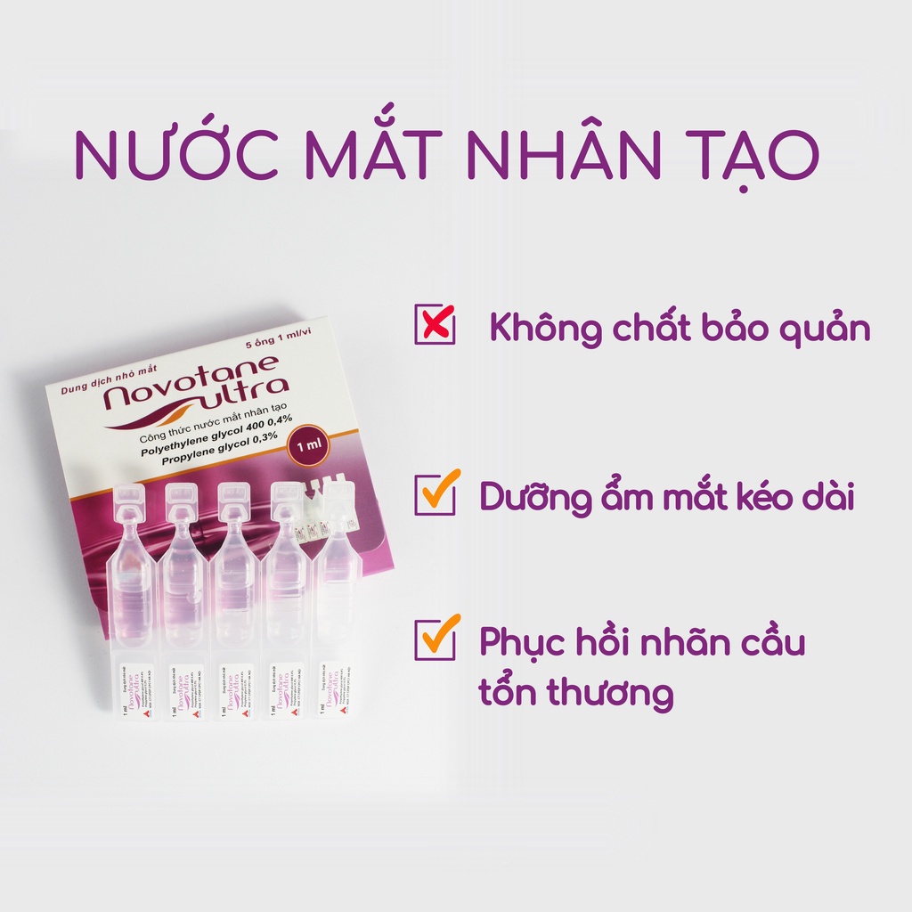 Nước Mắt Nhân Tạo Cho Trẻ Em Novotane Ultra 1ml Giúp Dưỡng Ẩm Mắt, giảm khô mắt, mỏi mắt, mờ mắt Novotane Ultra