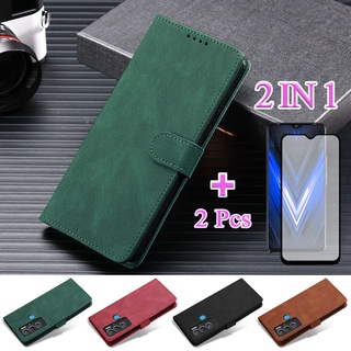 Bao Da Điện Thoại Dạng Ví 2 Trong 1 Với Miếng Dán Cường Lực Và Miếng Dán Màn Hình Cong Cho Tecno Pova Neo LE6