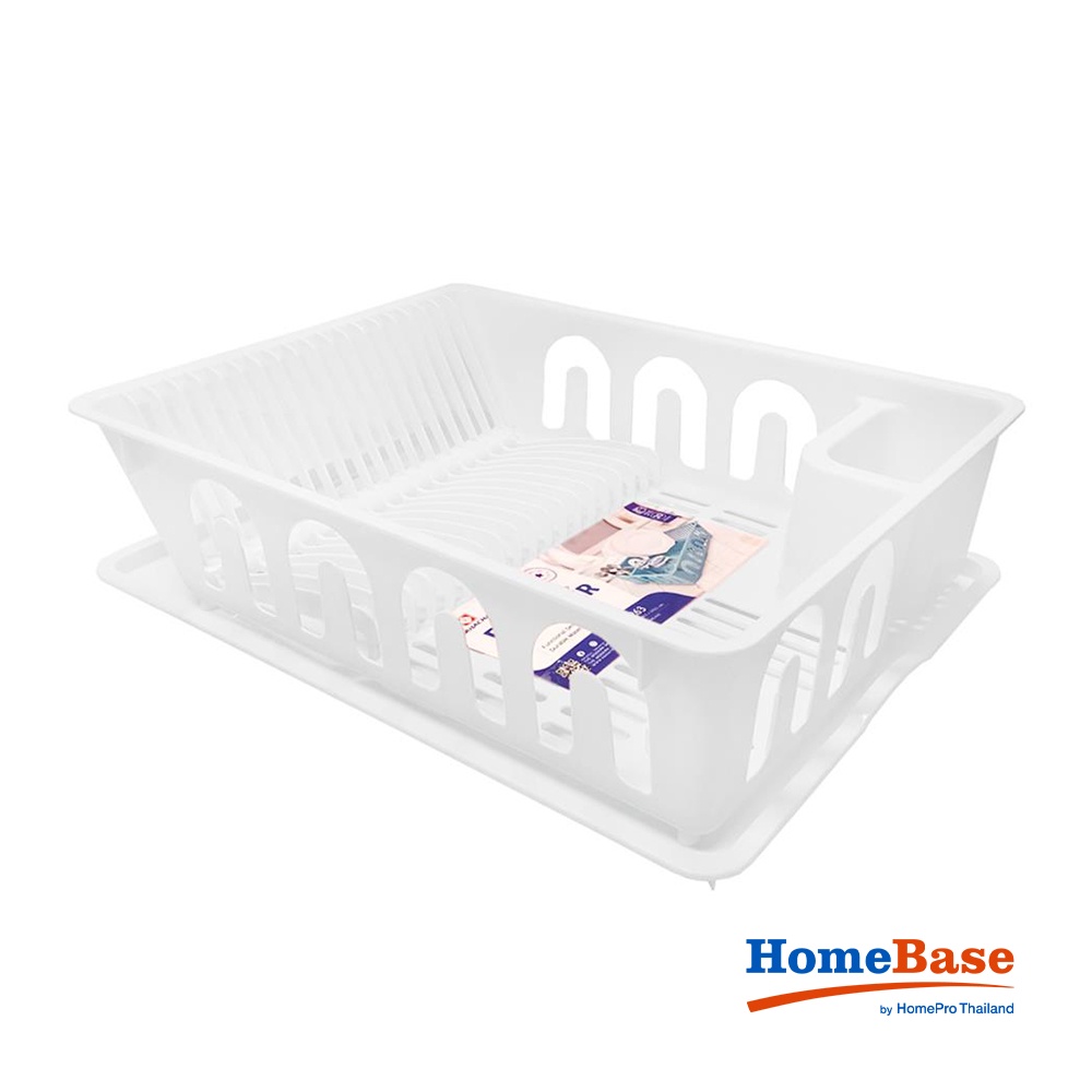 HomeBase KECH Giá thoát nước bát đĩa bằng nhựa có khay hứng nước Thái Lan W33xH44,5xD11cm màu trắng