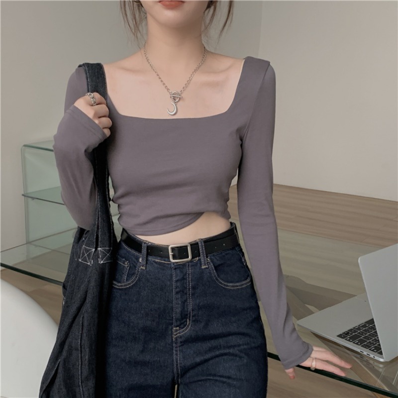 Áo thun Croptop nữ Madela cổ vuông dài tay dài , Áo croptop dài tay nữ ôm body cổ vuông - ACTDT01 | BigBuy360 - bigbuy360.vn