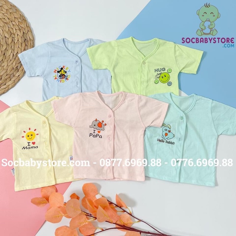 Set 5 áo cotton sơ sinh đủ màu cài giữa