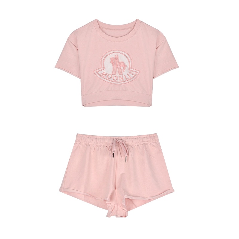 Set Áo Thun Croptop Tay Ngắn + Quần Short Lưng Cao Thời Trang Mùa Hè Cho Nữ