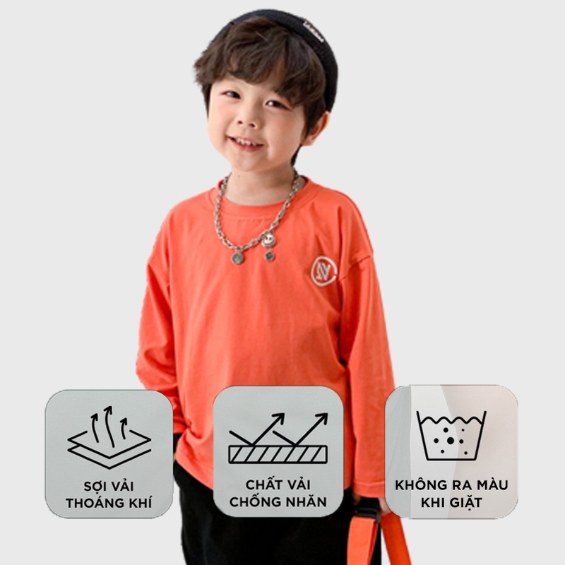 Áo thun cho bé trai, bé gái dài tay mùa thu đông chất cotton trơn 2 3 4 5 6 7 8 tuổi Lipokids - OA060