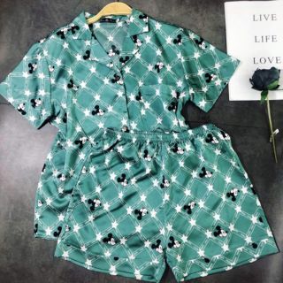 Bộ Pijama lụa satin cộc họa tiết