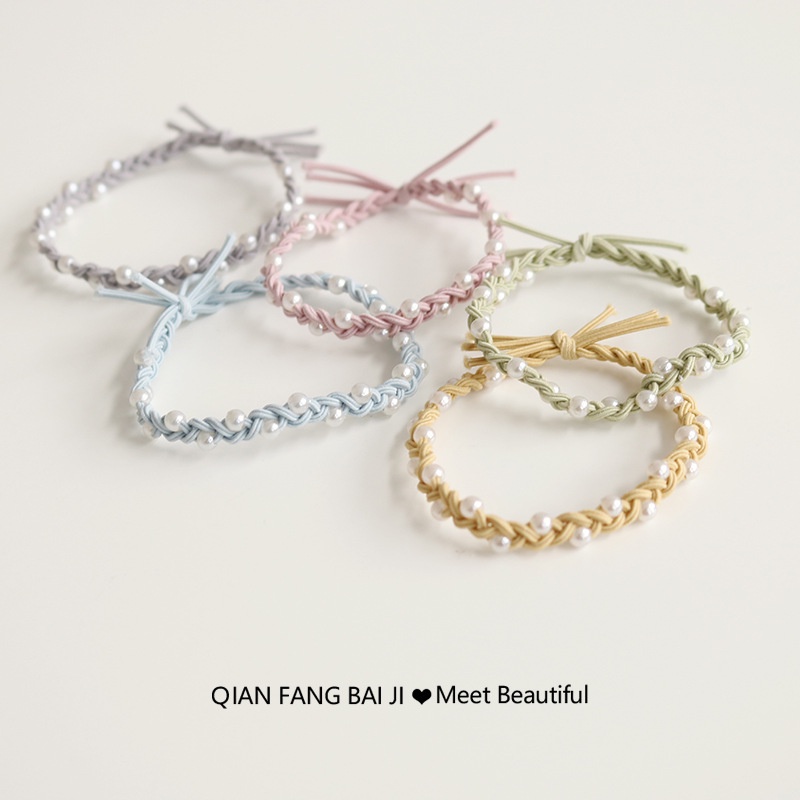 Dây Buộc Tóc Cao Su Bọc Da Đính Hạt Ngọc Trai Làm Bằng Tay Phong Cách Thanh Lịch Đơn Giản Cho Nữ